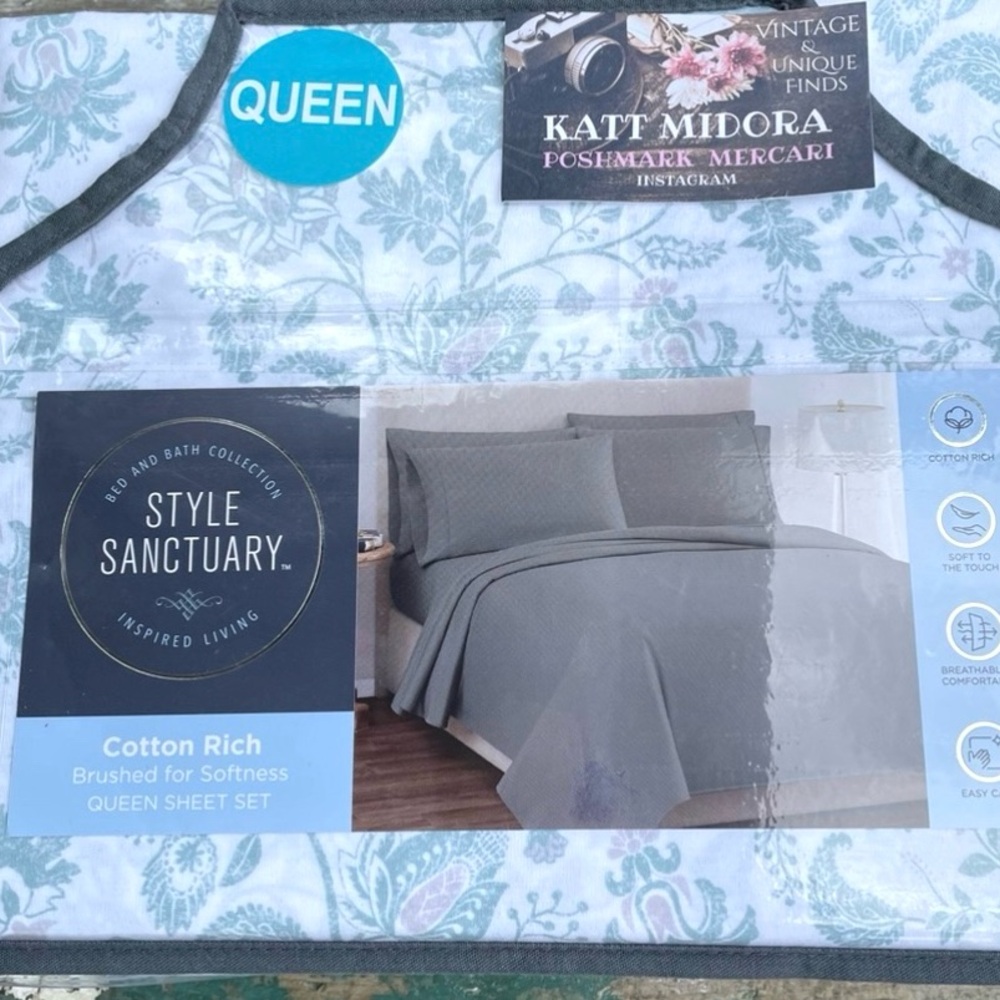 Style Sanctuary white & green sheets set QUEEN bedding set summer new